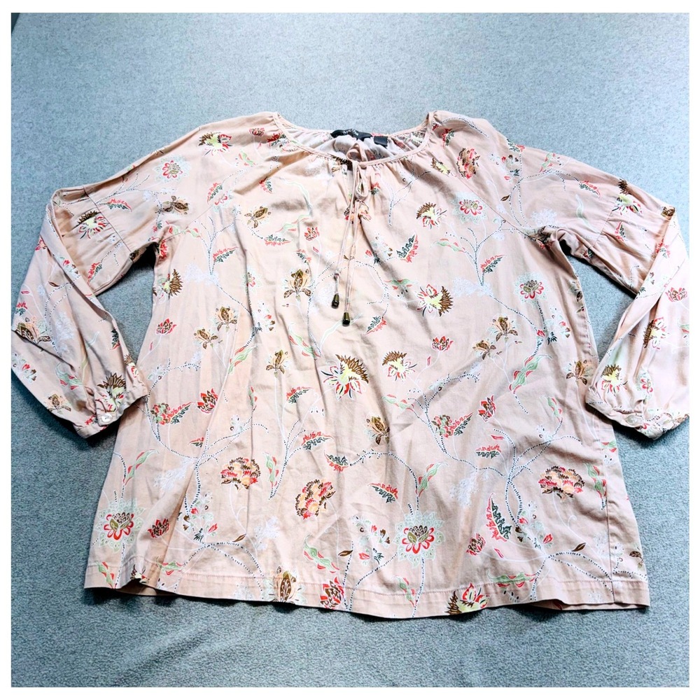 Martha Stewart Womens L Leah Floral Peasant Blouse Pink Cotton Boho Top Autumn